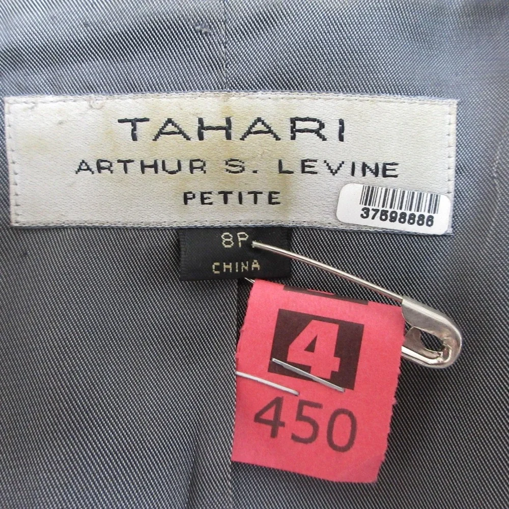 Tahari Arthur S‎ Levine Blazer Jacket Womens 8P Gray Ruffle Trim Double Breasted